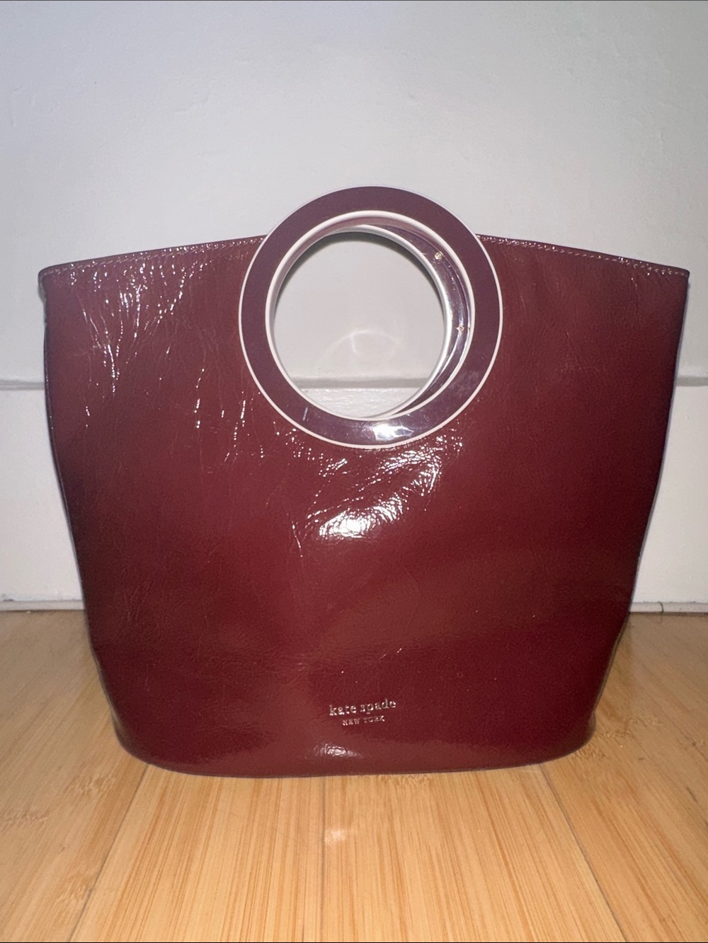 kate spade Maroon Patent Leather Tote with Round Cutout Handle
